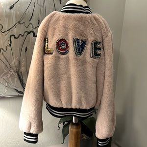 NWT “LOVE” faux fur pink sequin jacket SZ 6